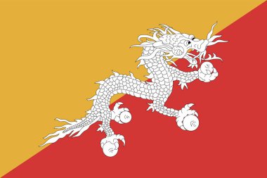 The Original Flag of Bhutan, Vector Illustration The Color of the Original, Official Colors and Oportly, Ayrı Beyaz Arkaplan Etiketi .Eps10