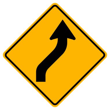 Ters Kıvrımlı Sağ Trafik İşareti, Vektör İllüstrasyonu, Beyaz Arkaplanda Tecrit, Semboller, Etiket. Bölüm 10  