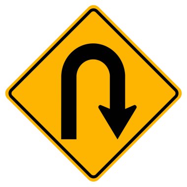 U-Dönüşü Sağa Trafik İşareti, Vektör İllüzyonu, Beyaz Arkaplan Etiketi İzole Et. Bölüm 10 