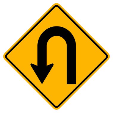 U-Dönüşü Trafik İşareti, Vektör İllüzyonu, Beyaz Arkaplan Etiketinde İzole Edilme. Bölüm 10 