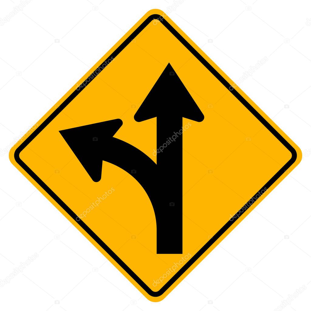 Proceed Straight or Turn left Road Sign,Vector Illustration, Isolate On White Background Label. EPS10 