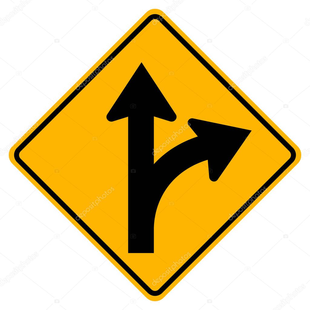Proceed Straight or Turn Right  Road Sign,Vector Illustration, Isolate On White Background Label. EPS10 