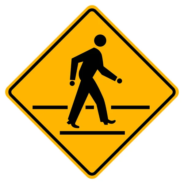 Sinal de estrada de aviso de travessia de pedestres, ilustração vetorial, isolamento na etiqueta de fundo branco. EPS10 — Vetor de Stock