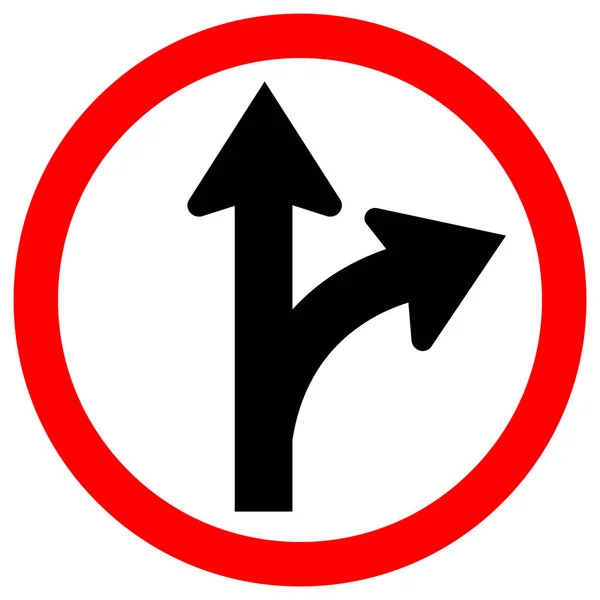 Continuez tout droit ou tournez à droite Panneau de signalisation, Illustration vectorielle, Isolez-vous sur l'étiquette de fond blanche. PSE10 — Image vectorielle