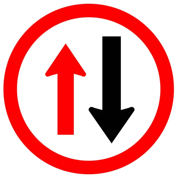 Kétirányú forgalmi jelzés, közeledő autók jobb oldali szimbólum, vektor illusztráció, elszigetelt fehér háttér, címke. 10. rész — Stock Vector