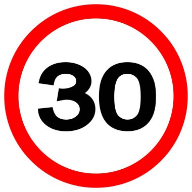 Hız Sınırı 30 Trafik İşareti, Vektör İllüzyonu, Beyaz Arkaplan Etiketi İzole Et. Bölüm 10 