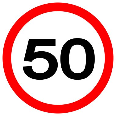 Hız limiti 50 Trafik İşareti, Vektör İllüzyonu, Beyaz Arkaplan Etiketinde İzolasyon. Bölüm 10 