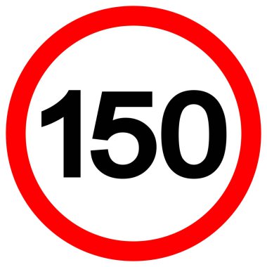 Hız limiti 150 Trafik İşareti, Vektör İllüzyonu, Beyaz Arkaplan Etiketinde İzolasyon. Bölüm 10 
