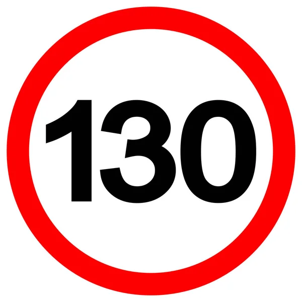 Ograniczenie prędkości 130 Znak drogowy, Ilustracja wektora, Izolacja na białym tle etykiety. EPS 10 — Wektor stockowy