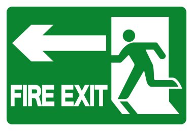 Yangın Çıkış Sembolü İşareti, Vektör İllüzyonu, Beyaz Arkaplan Etiketinde İzole Edin. EPS10 