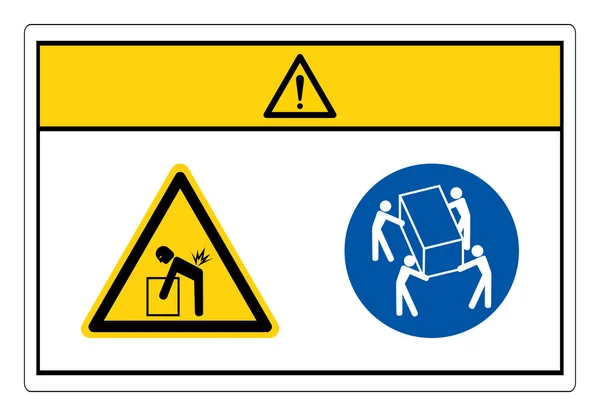 Precaución Levante el Peligro Use Signo de Símbolo de Elevación de Cuatro Personas, Ilustración de Vectores, Aísle en la Etiqueta de Fondo Blanca. EPS10 — Archivo Imágenes Vectoriales