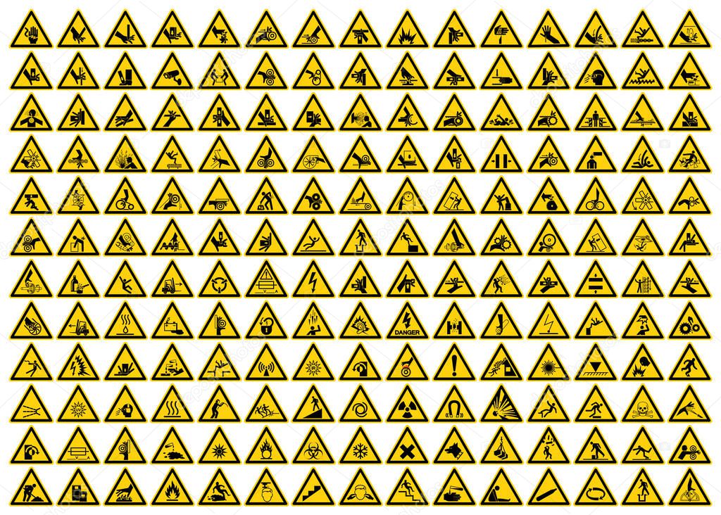 Set of Triangle Yellow Warning Sign, Vector Illustration, Isolated On White Background Label .EPS10 
