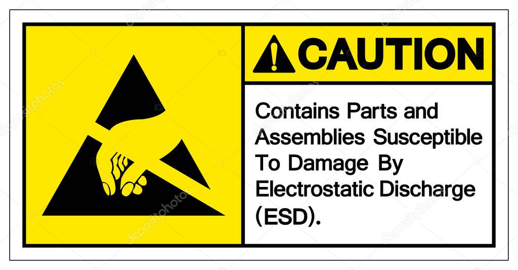 Caution Contains Parts and Assemblies SusceptibleTo Damage By Electrostatic Discharge (ESD). Symbol Sign, Vector Illustration, Isolated On White Background Label .EPS10 