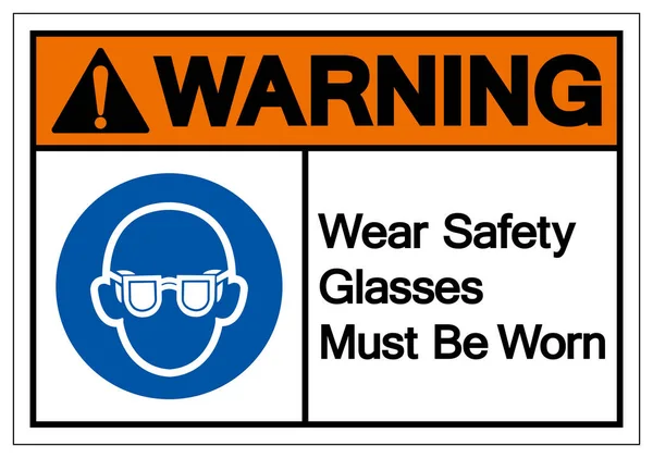 Ostrzeżenie Nosić Okulary Ochronne Muszą Być Noszone Symbol Znak Wektor — Wektor stockowy