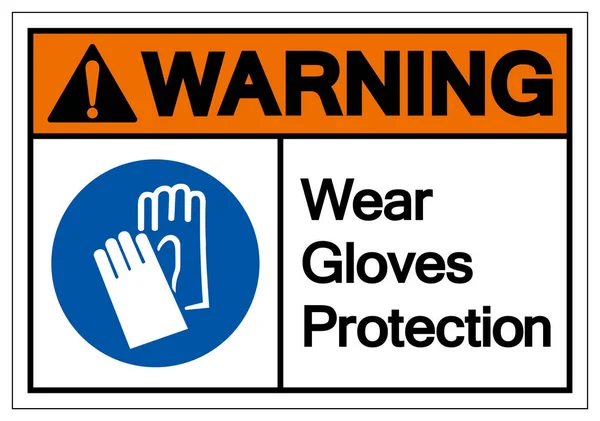 警告摩耗手袋保護シンボルサイン ベクトルイラスト 白の背景ラベルに隔離 — ストックベクタ