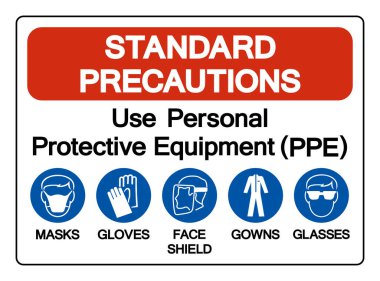 Standart Önlemler Kişisel Koruyucu Ekipman (PPE) Sembol İşareti, Vektör İllüstrasyonu, Beyaz Arkaplan Etiketinde İzole Edin. EPS10 