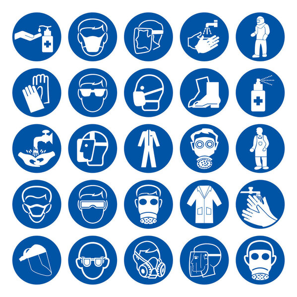 Set Of Equipments Protection Covid-19 Virus Icon ,Vector Illustration, Isolated On White Background Label. EPS10 