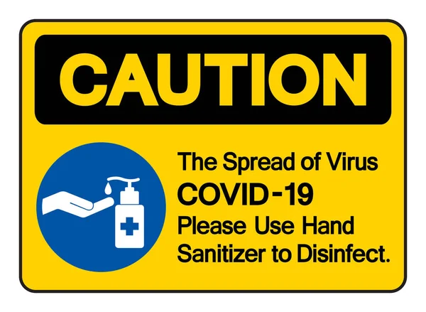 Precaución Propagación Del Virus Covid Por Favor Utilice Desinfectante Manos — Archivo Imágenes Vectoriales