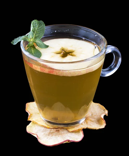 Hot Tea Sea Buckthorn Apple Glass Cup Dark Background — Stock Photo, Image