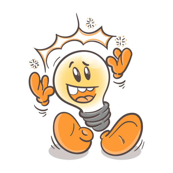 Funny character cartoon lightbulb. Electrical discharge. On white background