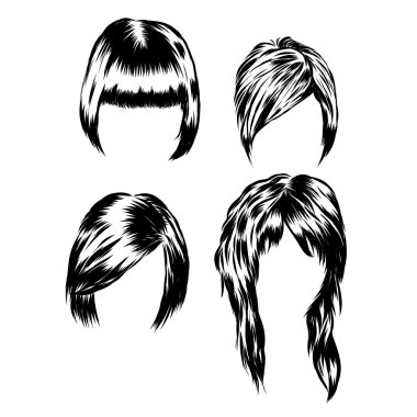 Farklı kadınlar s saç tarzı çizilmiş set el.