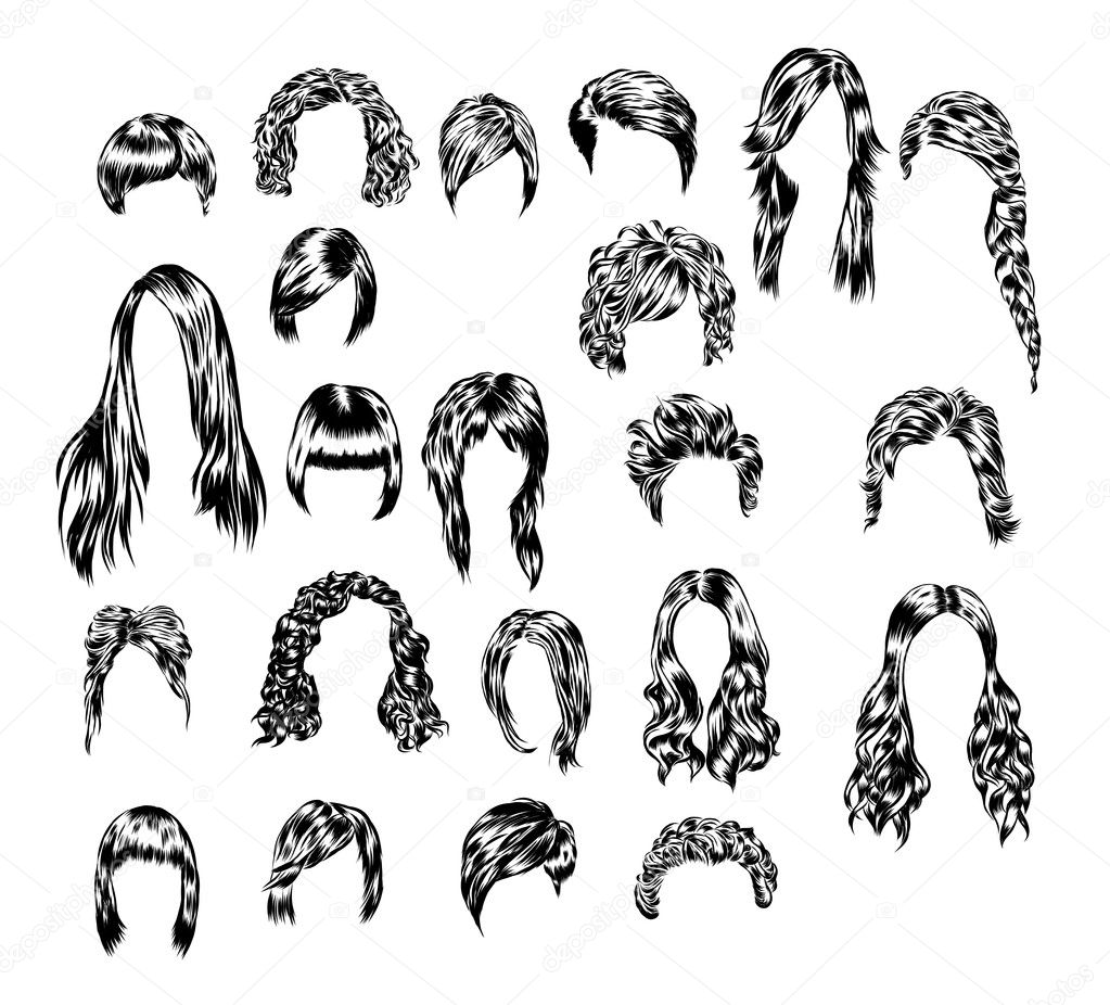 Hand drawn set of different women s hair styles. Stock Vector Image by  ©AlisaRed835 #128169984