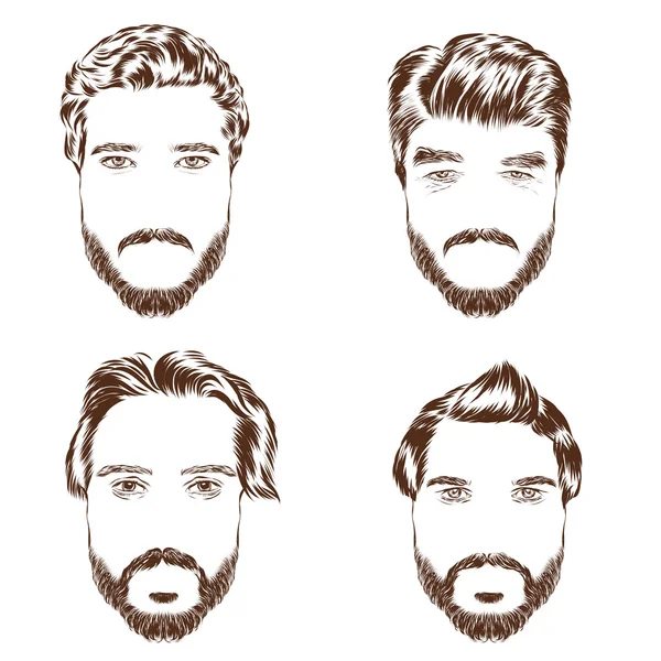 Conjunto de penteados masculinos, barba e bigode. Esboço desenhado à mão. Ilustração vetorial . —  Vetores de Stock