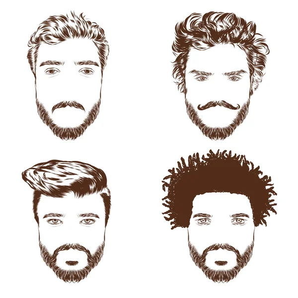 Set of men s hairstyles, beards and mustache. Hand-drawn sketch. Vector Illustration. — Stock Vector