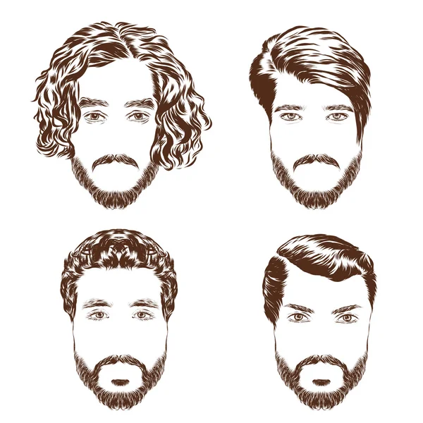 Set di acconciature da uomo, barba e baffi. Schizzo disegnato a mano. Illustrazione vettoriale . — Vettoriale Stock