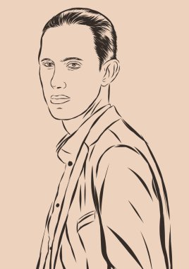 Vintage elle çizilmiş bir beyefendi. Erkekler s giyim. Retro illüstrasyon tarzı. Vektör Eps