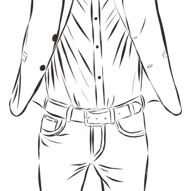 Vintage elle çizilmiş bir beyefendi. Erkekler s giyim. Retro illüstrasyon tarzı. Vektör Eps