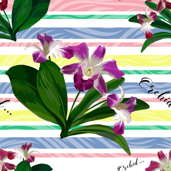 Florales nahtloses Muster mit schönen Orchideenblüten, Handzeichnung. Vektorillustration. — Stockvektor