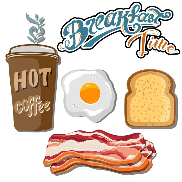 Classica pubblicità motel colazione poster retrò con pane tostato pancetta e uova fritte vettoriale illustrazione — Vettoriale Stock