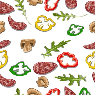 İtalyan yemeği Dikişsiz desen beyaz arka plan üzerinde. Vektör çizim.