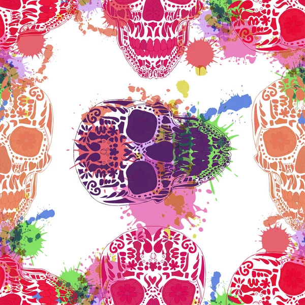 Day Of The Dead Skull Vector Seamless on background. — Stock Vector