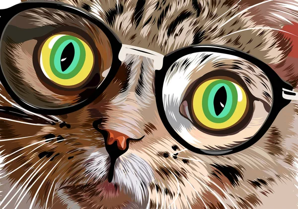 Рука намальована портретом Кішки в окулярах. Векторні — стоковий вектор