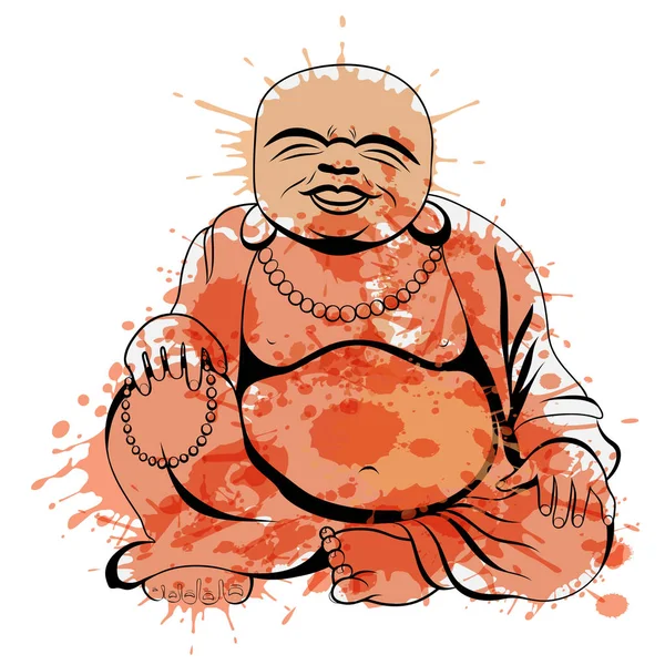 Buda sonriente o Hotei sentado. Ilustración vectorial . — Vector de stock