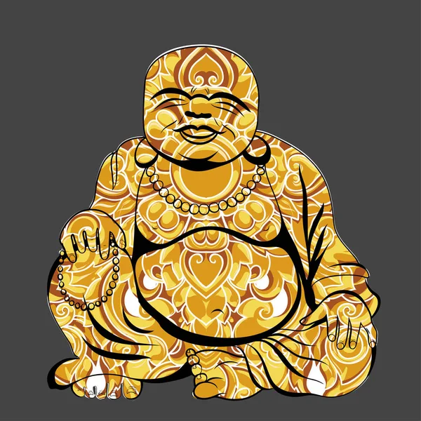 Lachende Boeddha of Hotei vergadering. Vectorillustratie. — Stockvector