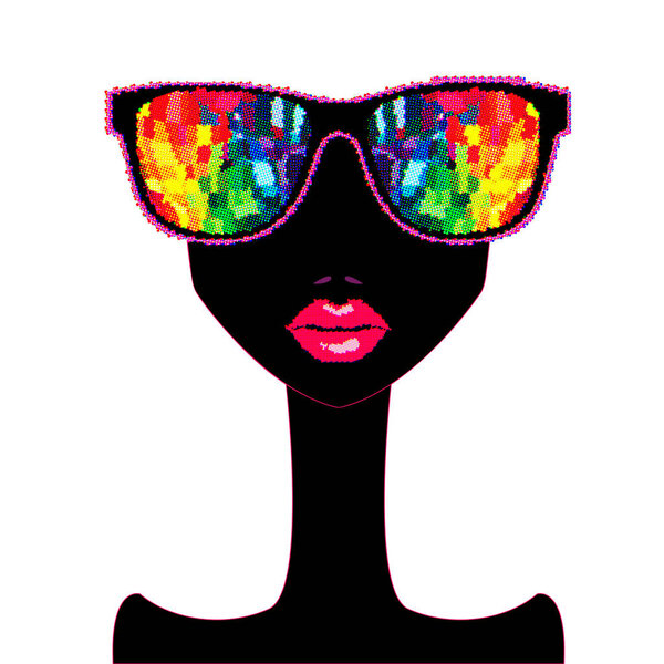 женщина в полутонах очки и женские губы фон. Векторная иллюстрация, eps
