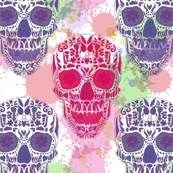 Day Of The Dead Skull Vector Seamless on background. — Stock Vector
