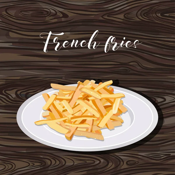 Heap of French fries on a white plate. vector — Stock Vector
