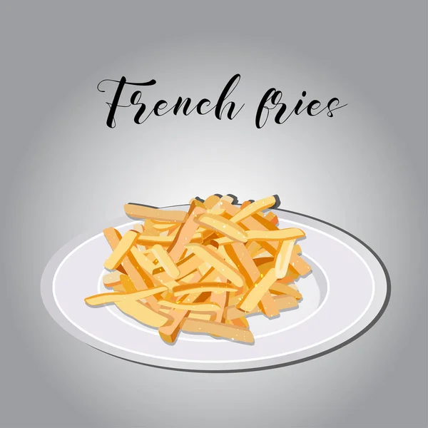 Heap of French fries on a white plate. vector — Stock Vector