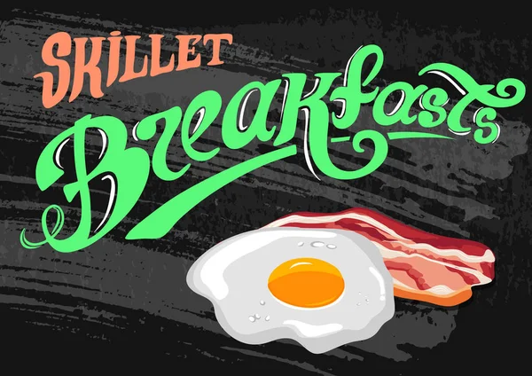 Snídaně plakát. Smažená vejce a slaninu, vždy čerstvé. Vektorové ilustrace. — Stockový vektor