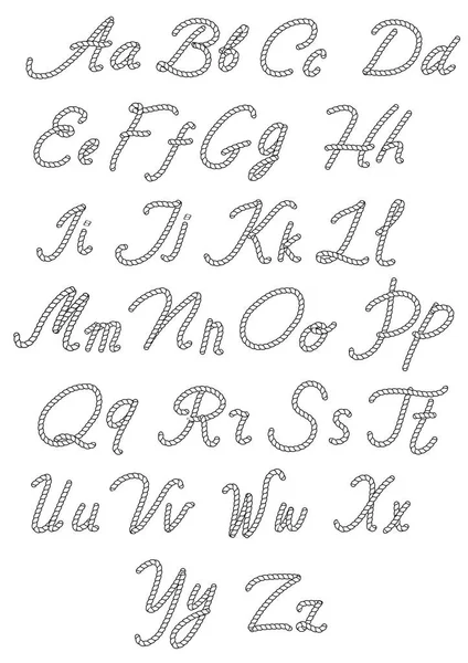 Cartas hechas de cuerda náutica. Alfabeto escrito a mano. Ilustración vectorial — Archivo Imágenes Vectoriales