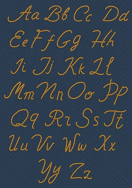 航海ロープから作られた文字。手書きのアルファベット。ベクトル図 — ストックベクタ