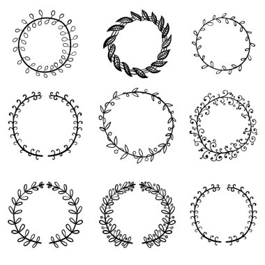 Vintage öğeleri büyük kümesi. Vektör dekorasyon koleksiyonu. El çekilmiş çiçekler, yapraklar ve sayfa dekor.