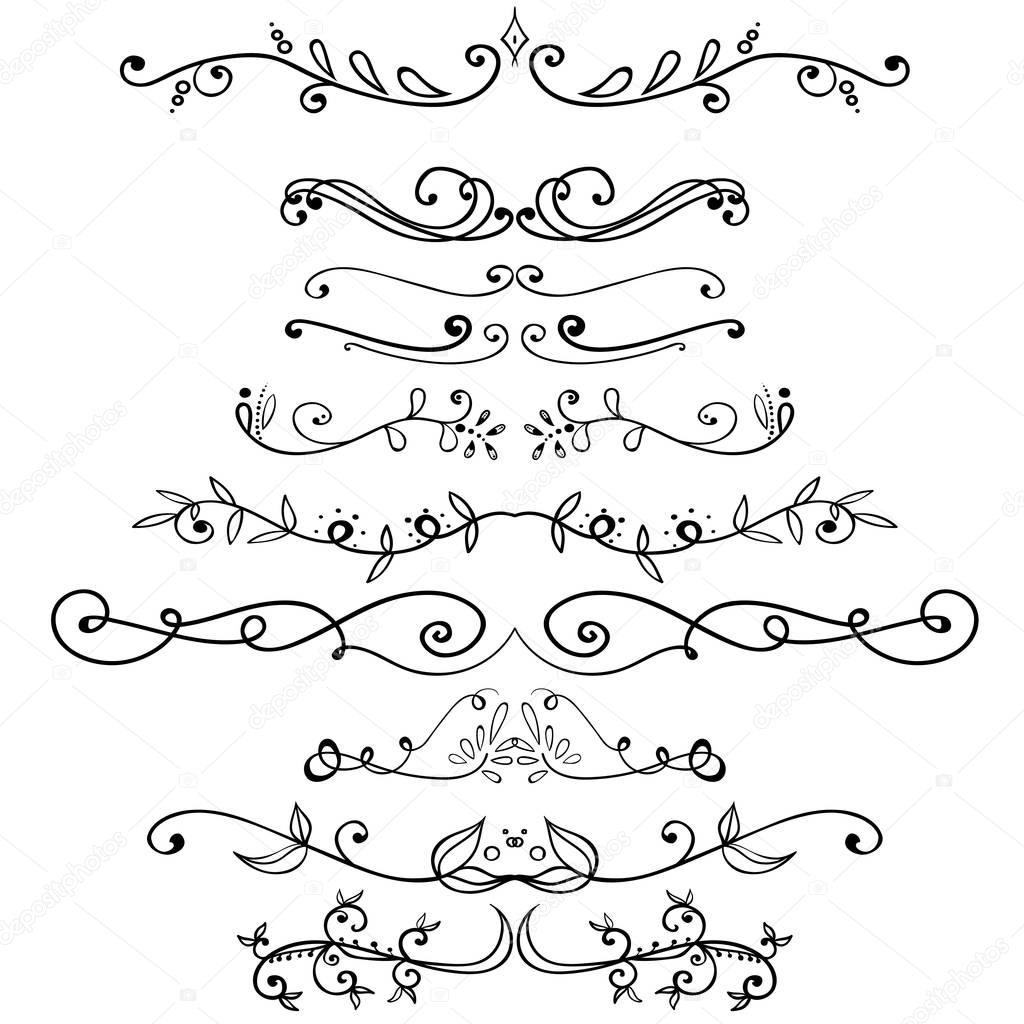Big set of vintage elements. Vector decoration collection. Hand drawn flowers, leaves and page decor.