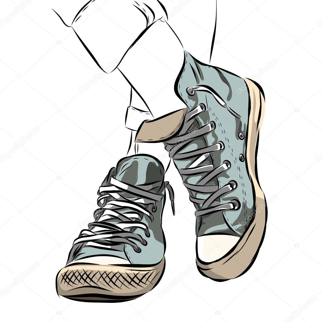 Mint colour sports shoes scetch on background. Vector EPS