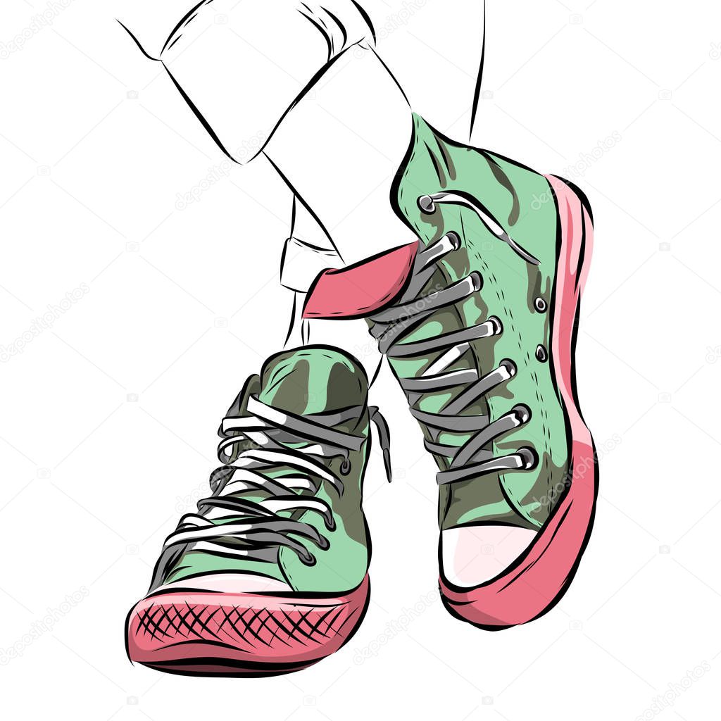 Mint colour sports shoes scetch on background. Vector EPS