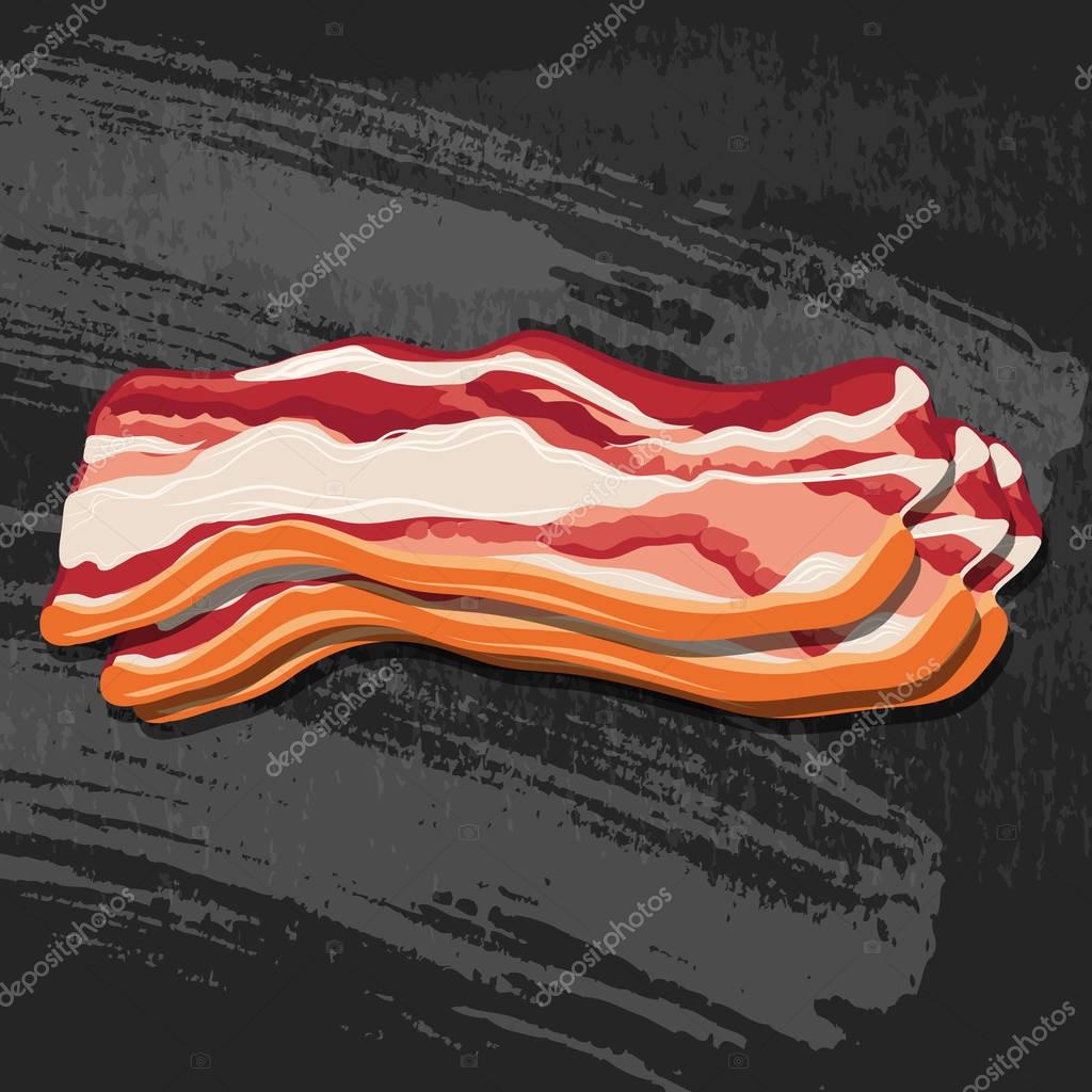 Bacon Strips on black chalk board background. Vector EPS